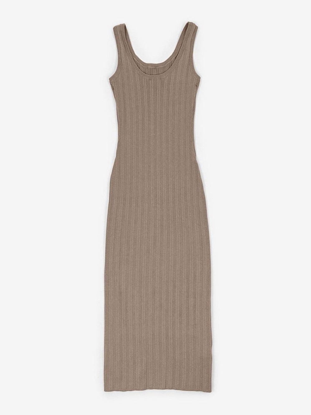 Sleeveless Ribbed Abercrombie and Fitch Maxi Bodycon Dress in Brown/Taupe